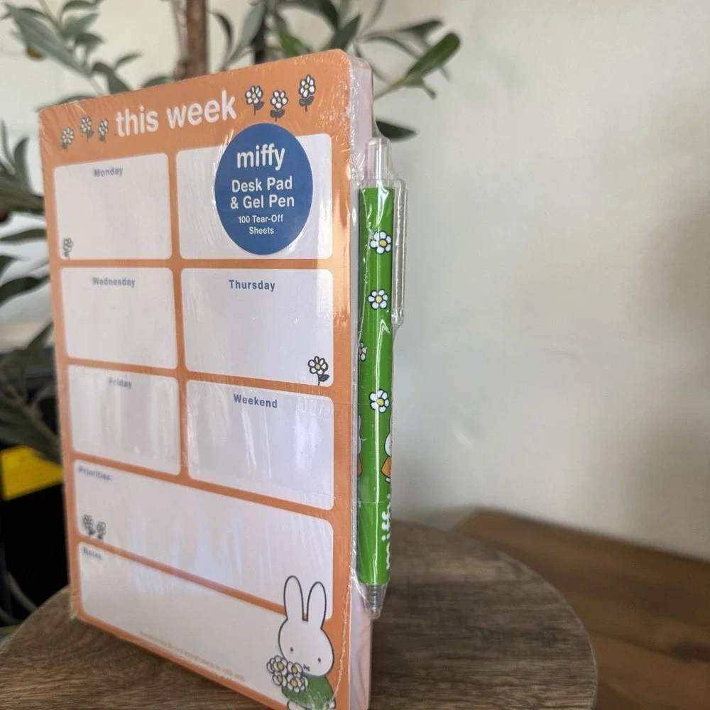 MIFFY Desk Pad & Gel Pen Set Weekly Planner Notepad 100 Tear Off Sheets Flowers